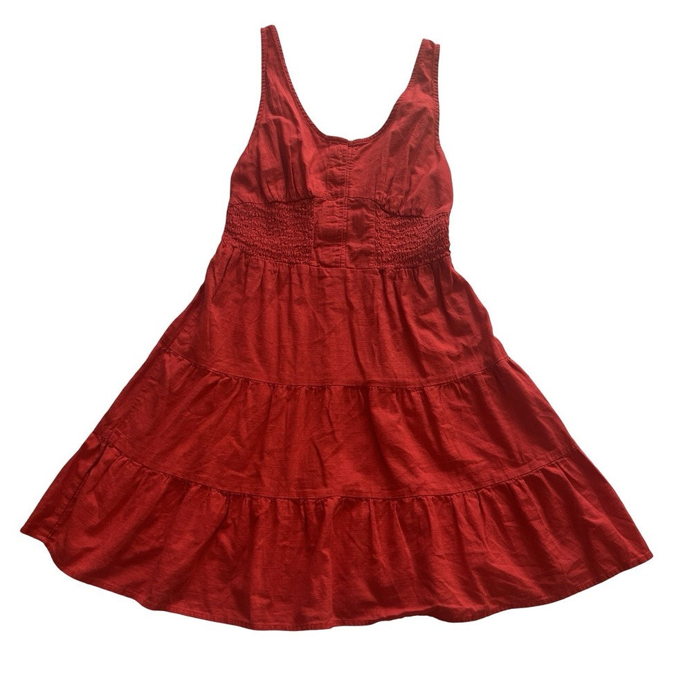 Arizona Jean Co Women's Size S Red Orange Sundress Tank Ruffle 100% Cotton